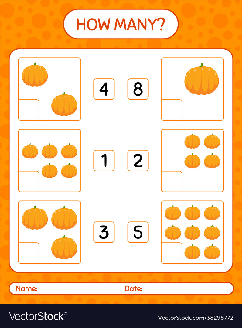 How many counting game with pumpkin worksheet vector image How many counting game with pumpkin worksheet