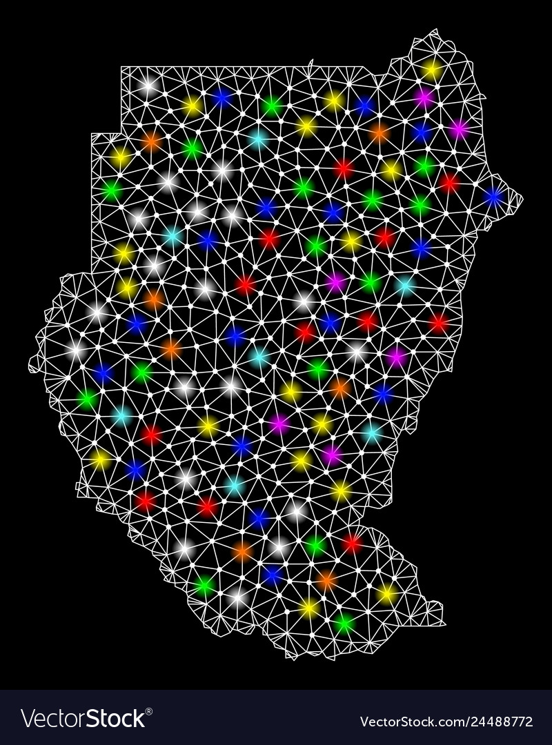 Mesh polygonal map of sudan with bright light