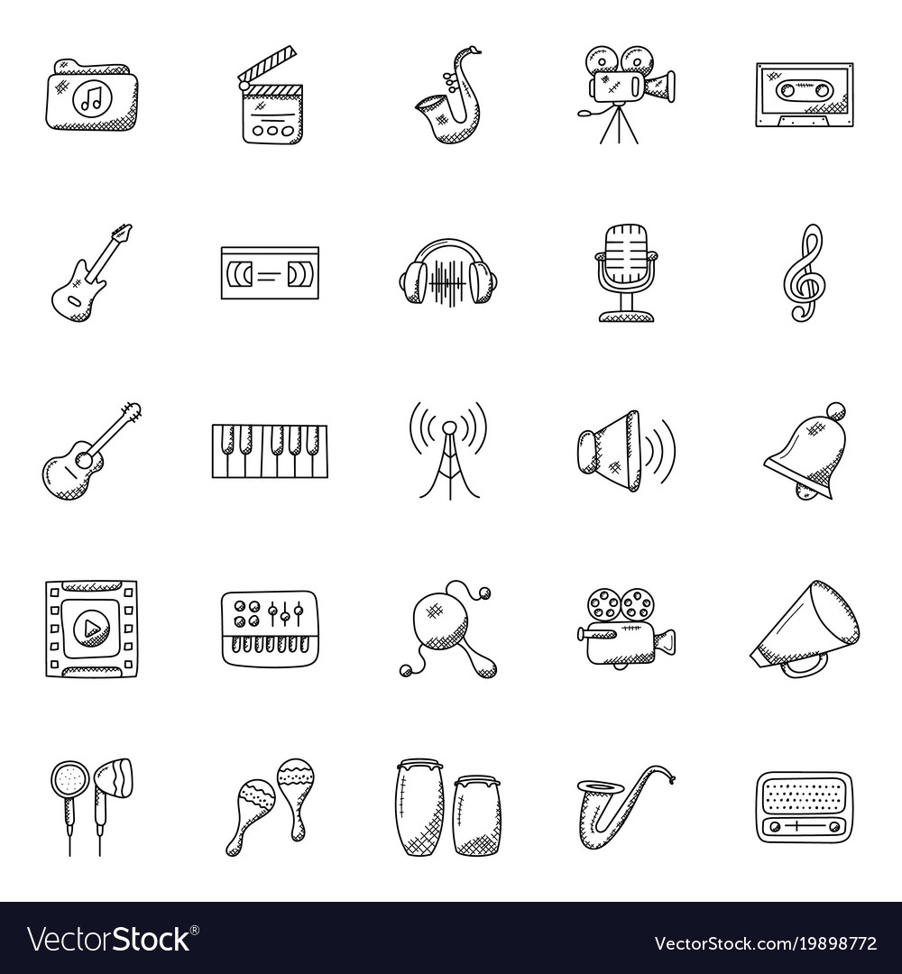 Musikinstrumente doodle icons