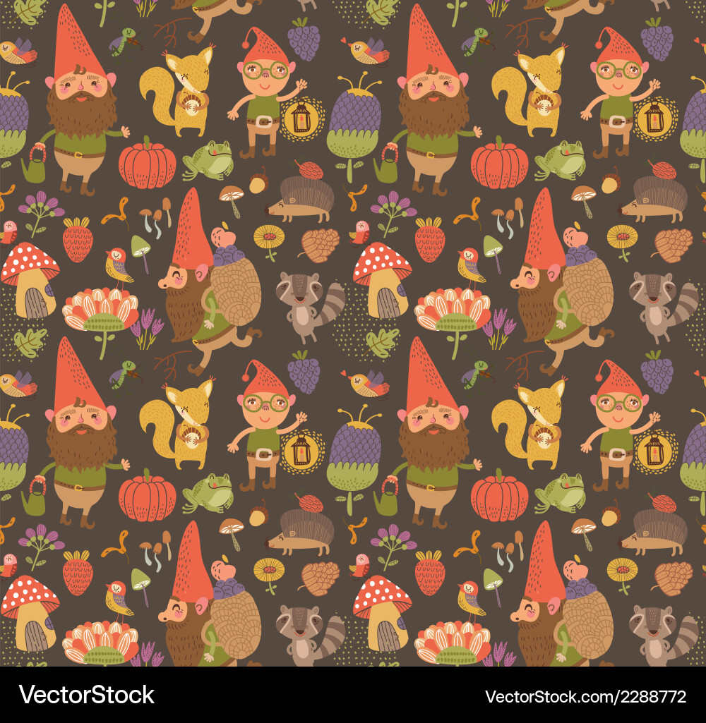Seamless pattern with funny gnomes Royalty Free Vector Image