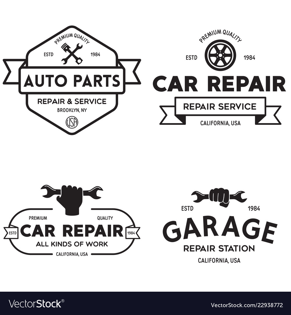 Set of vintage monochrome car repair service Vector Image