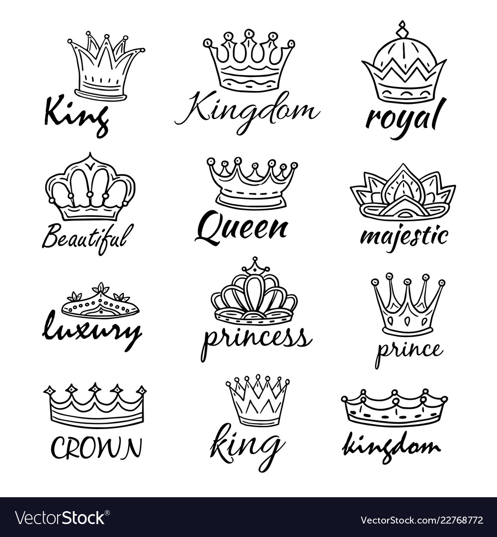 Sketch crowns hand drawn king queen crown and Vector Image