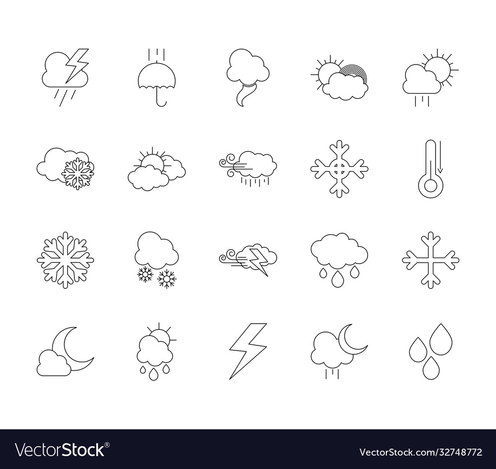 Thunder and weather icon set line style vector image Thunder and weather icon set line style