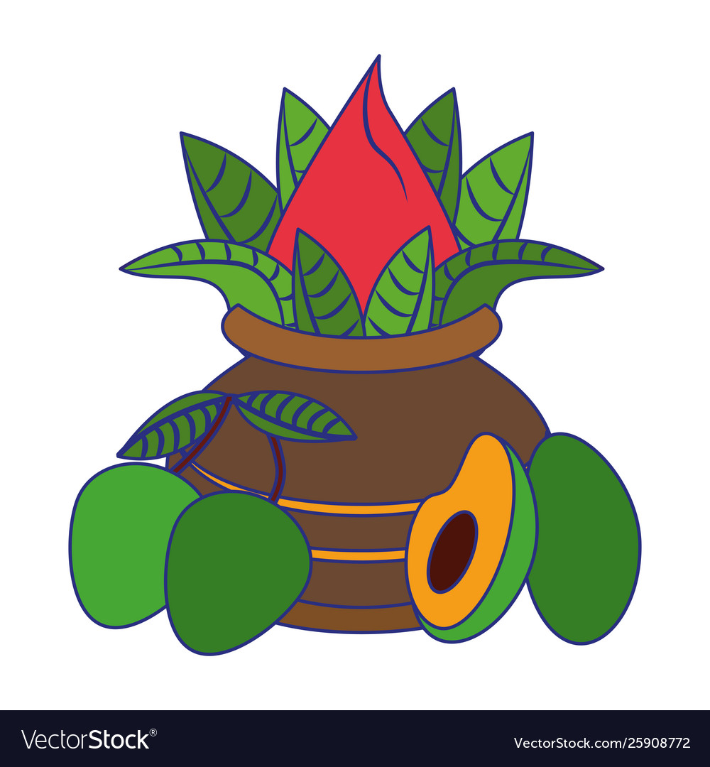 Ugadi Festival Offering Pot Cartoons Blue Lines Vector Image