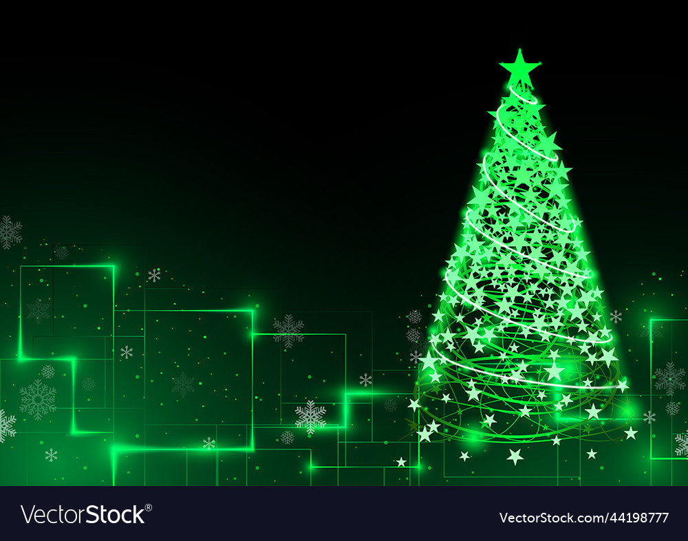 Abstract green christmas tree on tech background