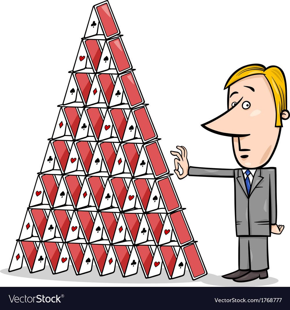 Businessman and house of cards cartoon