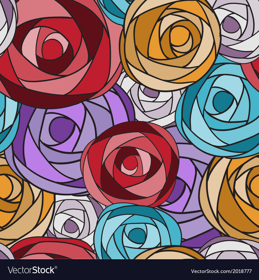 Colored art rose seamless pattern