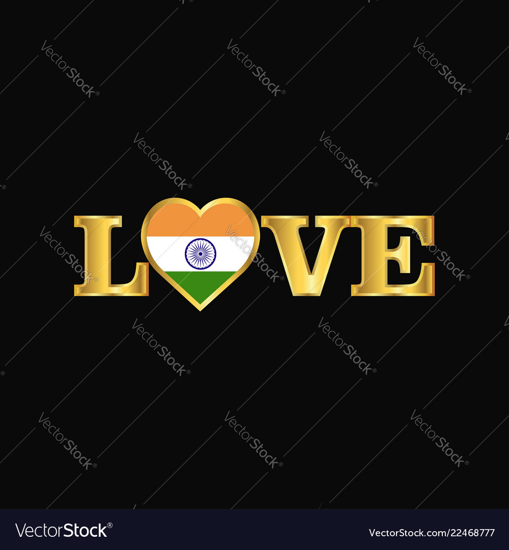 Golden love typography india flag design