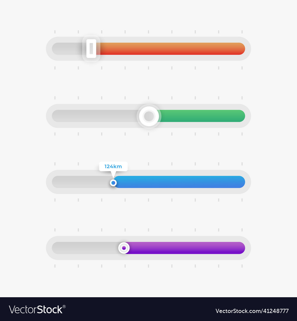Gradient colored ui sliders set vector image Gradient colored ui sliders set