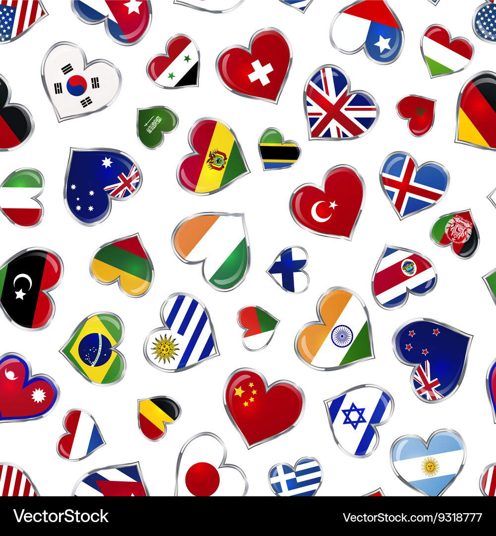 Heart shaped glossy flags world sovereign Vector Image