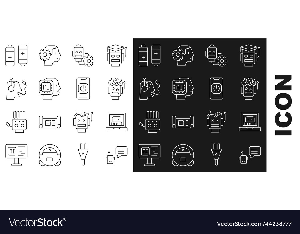 Set line bot creating robot burned out vector image Set line bot creating robot burned out