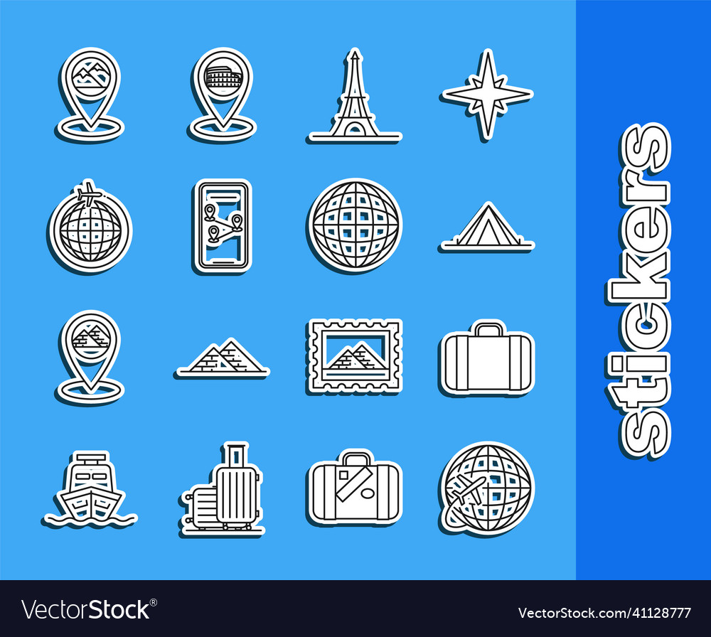 Set line globe with flying plane suitcase vector image Set line globe with flying plane suitcase