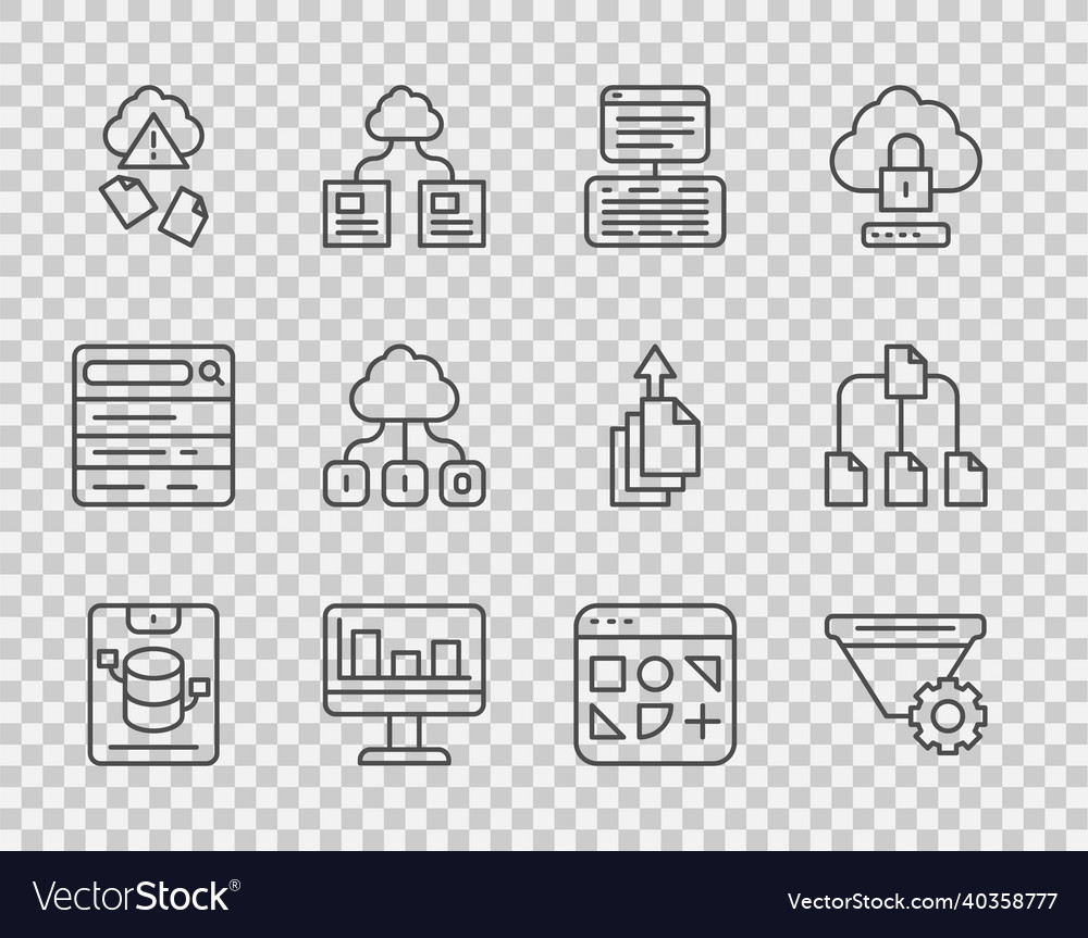 Set line server data web hosting filter setting vector image Set line server data web hosting filter setting