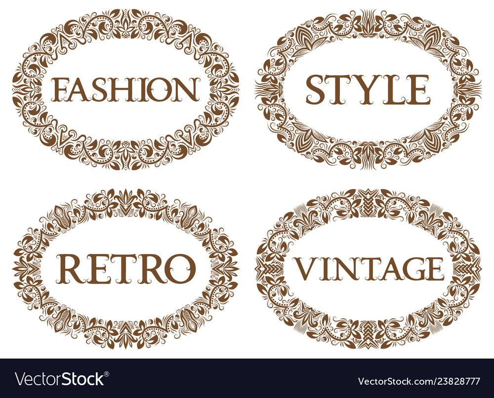 Vintage oval frames set with different Royalty Free Vector
