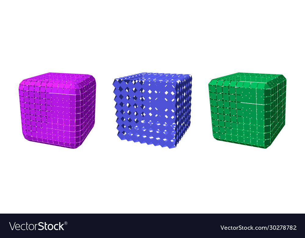 Abstract polygonal cube with cuts set 3d