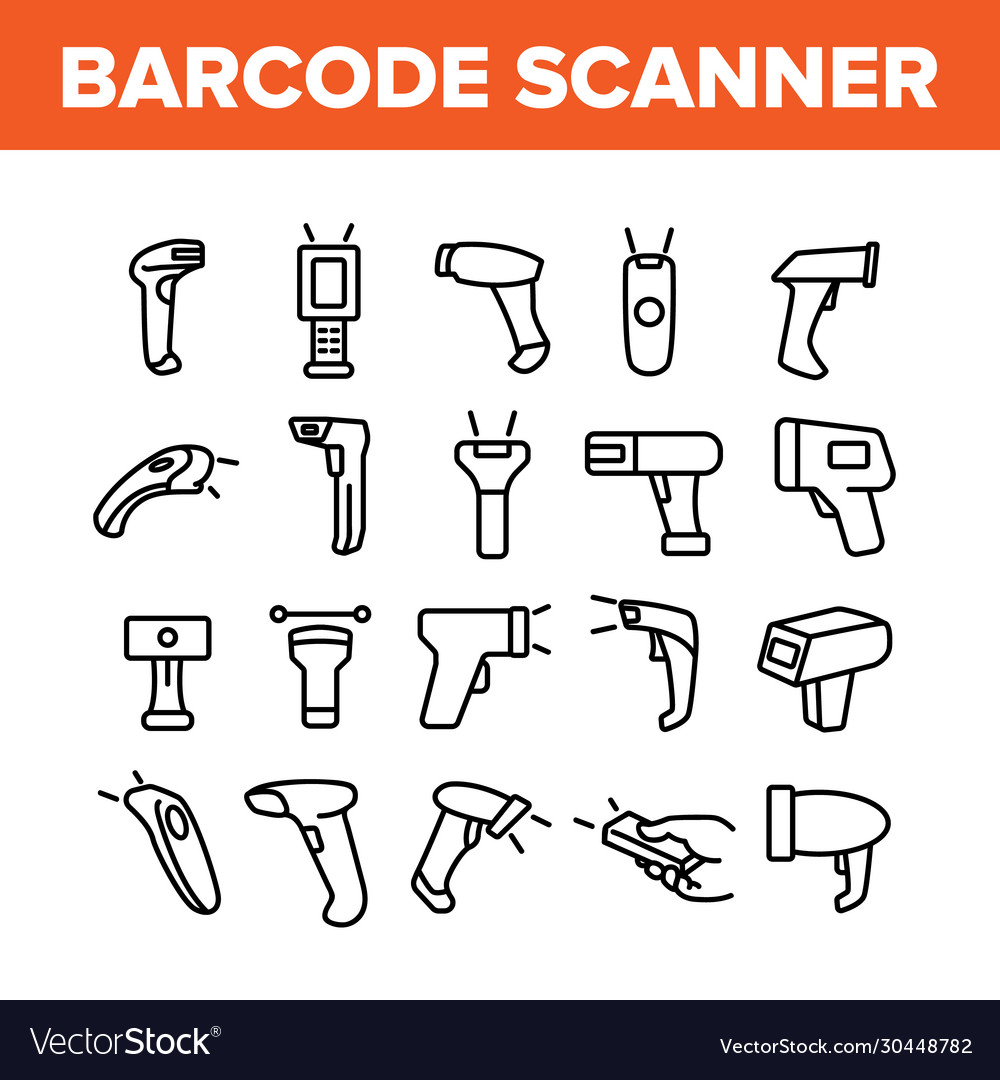 Barcode scanner device collection icons set vector image Barcode scanner device collection icons set