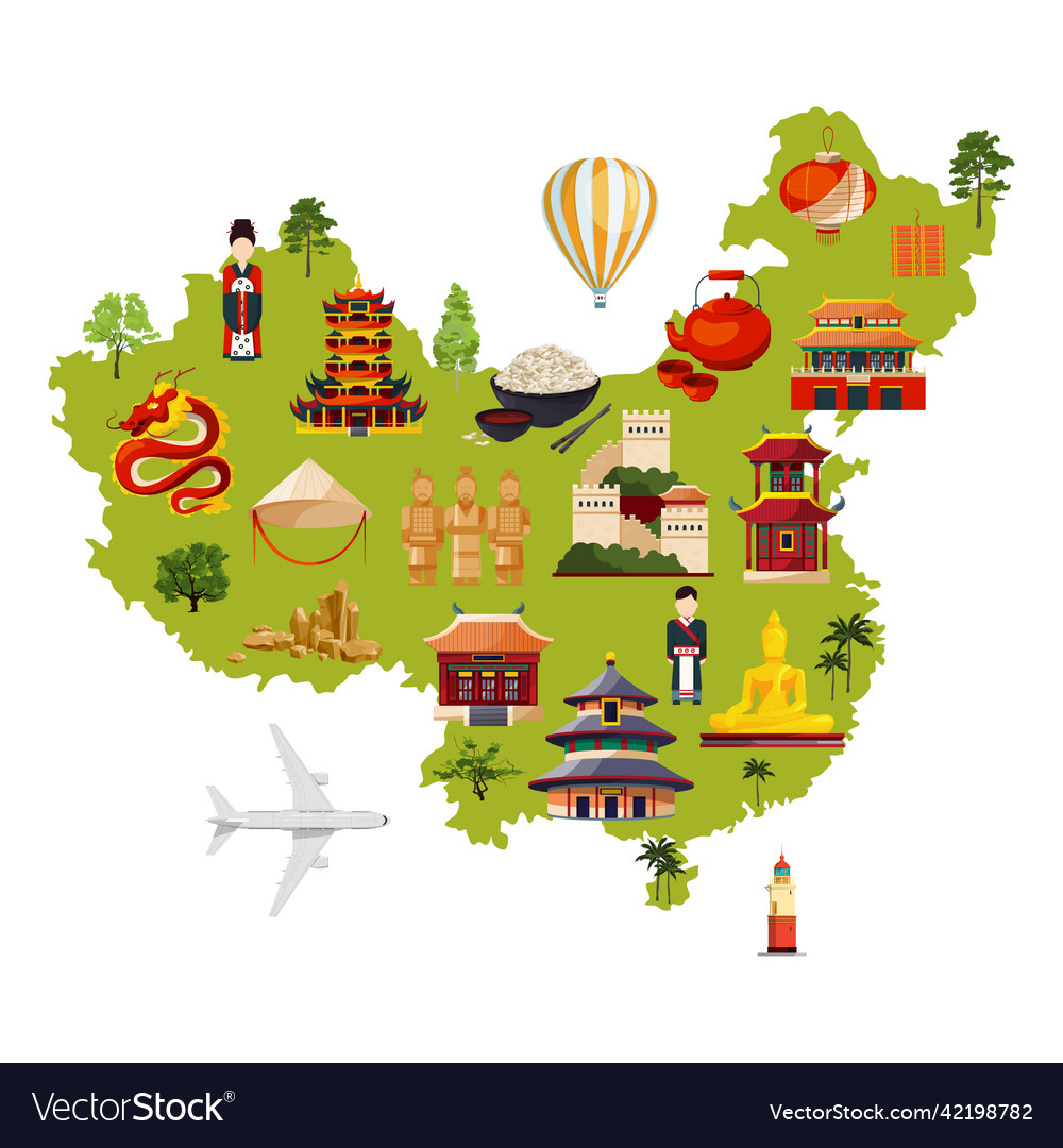 Chinese travel with different cultural objects Vector Image