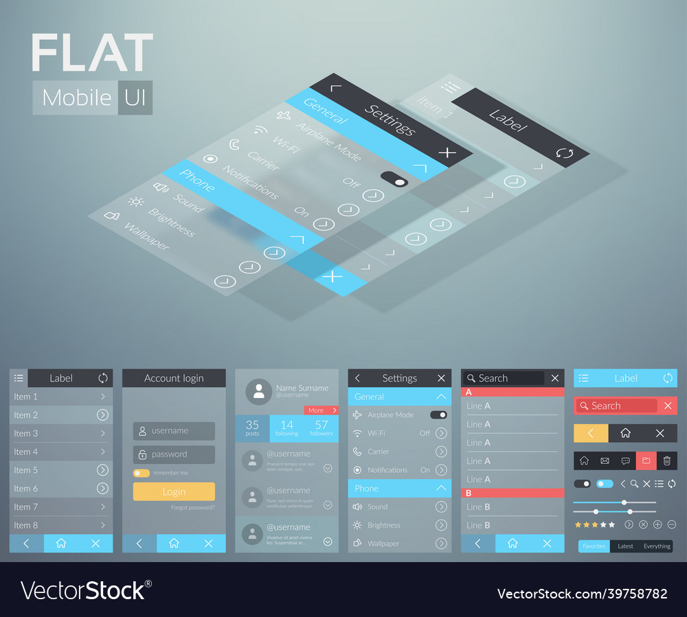 Flat ui mobile menu design concept Royalty Free Vector Image