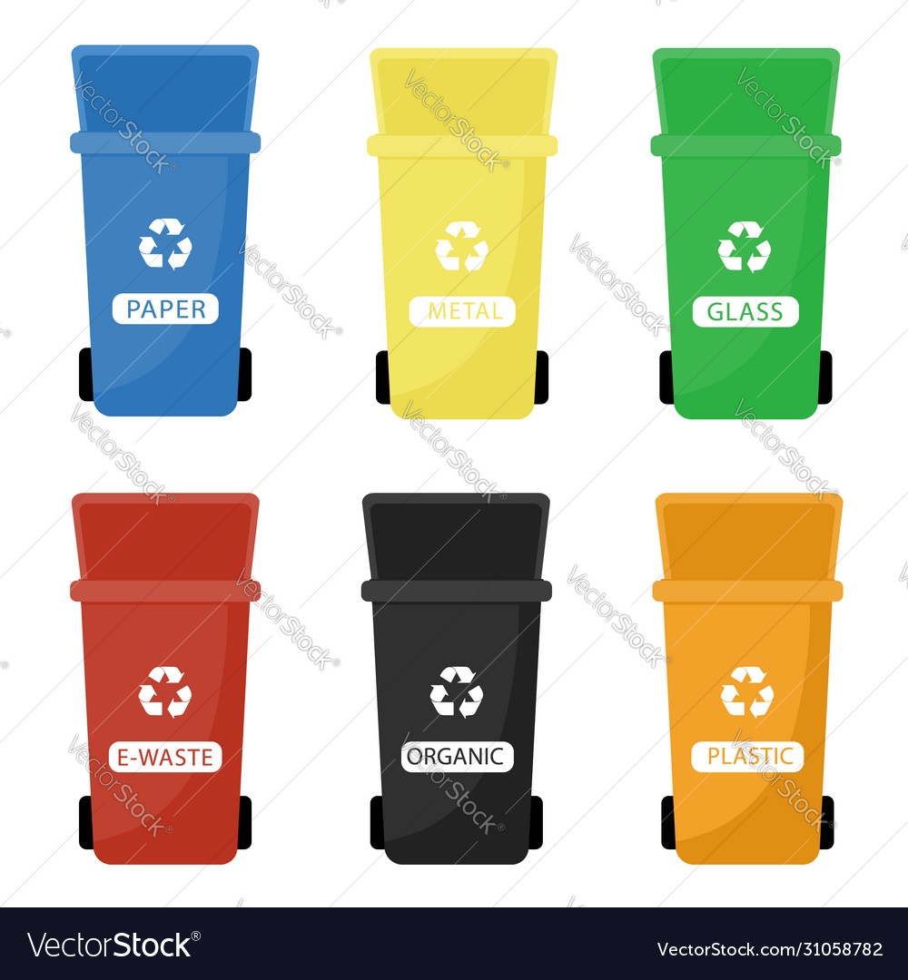 Garbage cans flat sorting vector image Garbage cans flat sorting