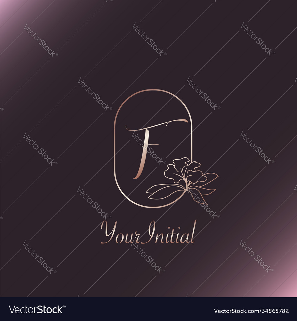 Gold rose feminine initial f letter logo concept