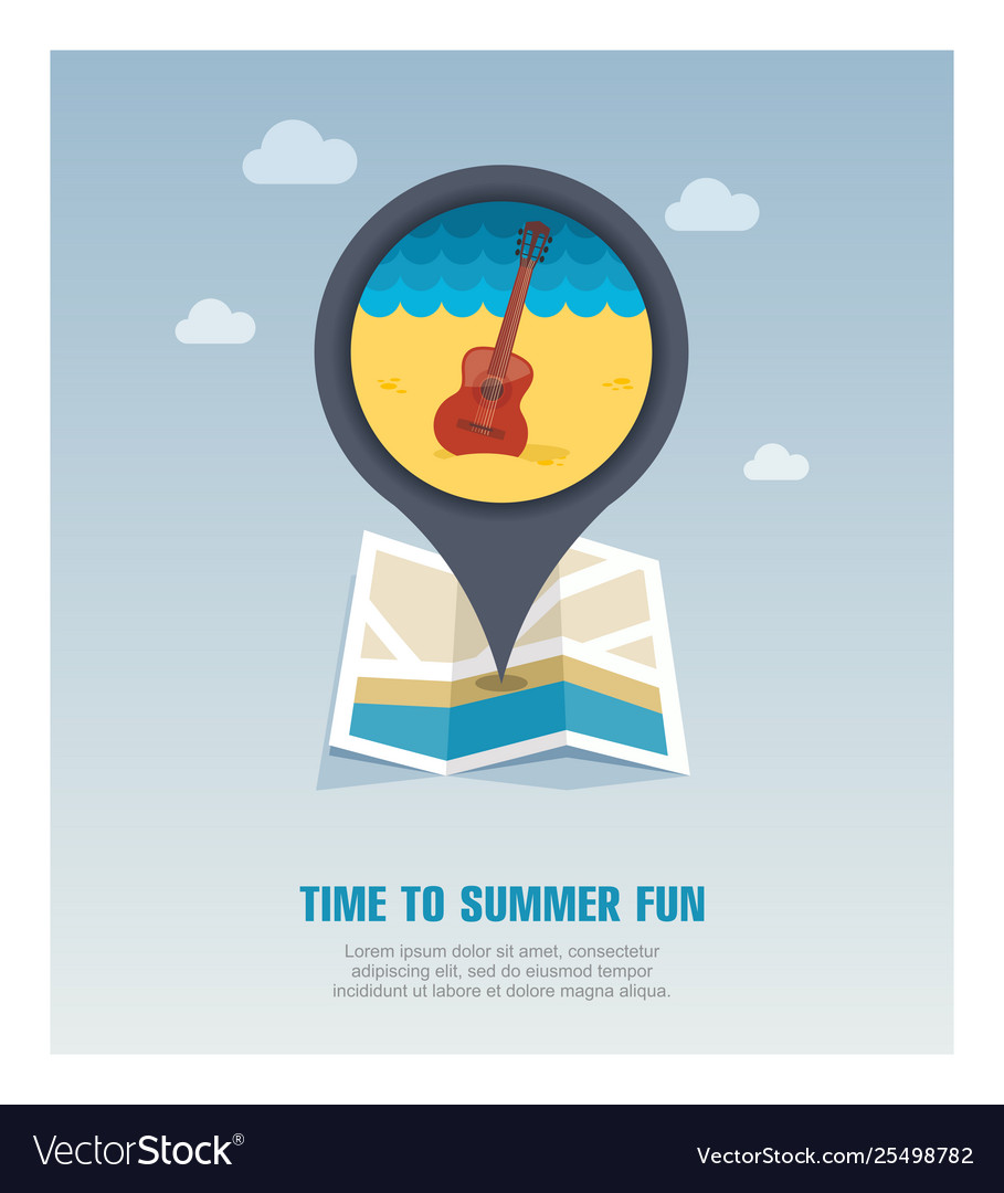 Guitar beach pin map icon summer vacation