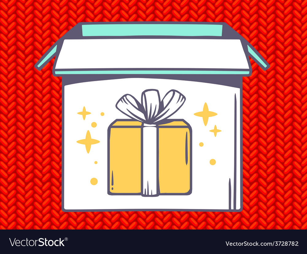 Open box with icon of gift on red je