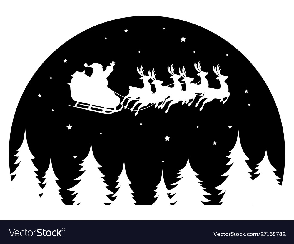 Santa claus flying in a sleigh drawn deer over vector image Santa claus flying in a sleigh drawn deer over