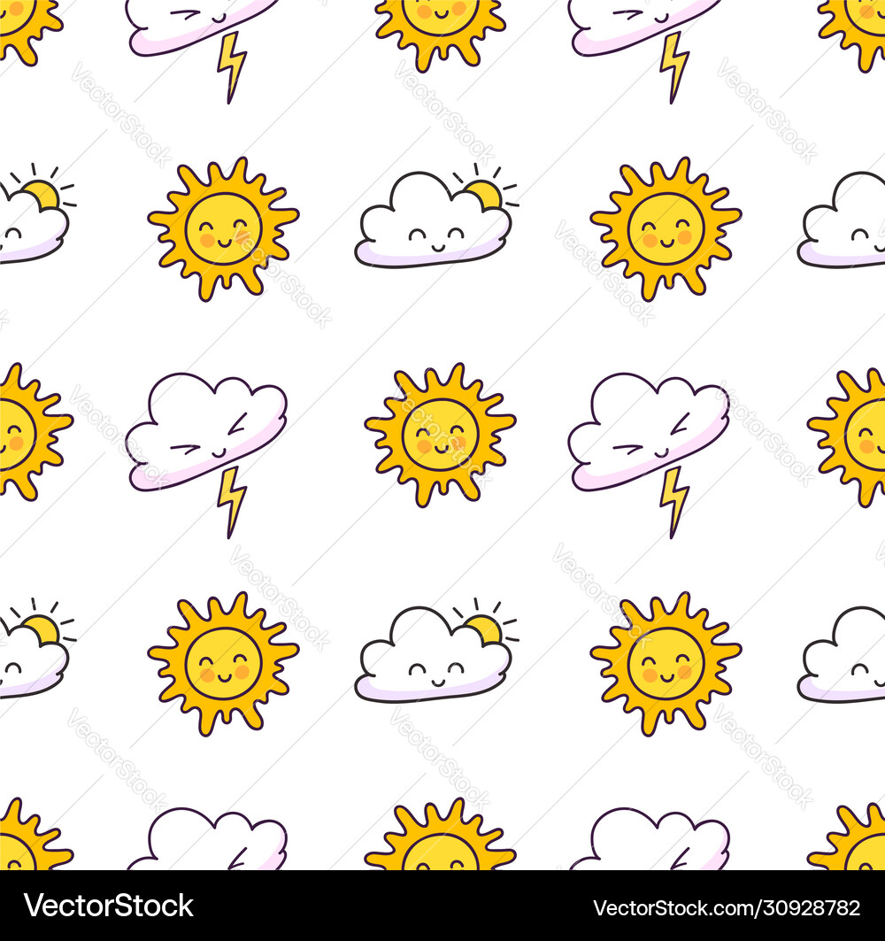 Seamless pattern with clouds lightning sun cute Vector Image