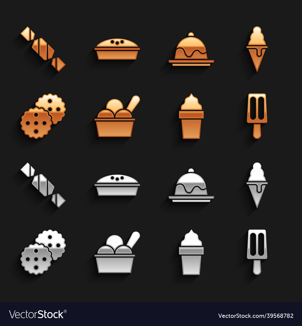 Set ice cream in bowl waffle cone cookie Vector Image