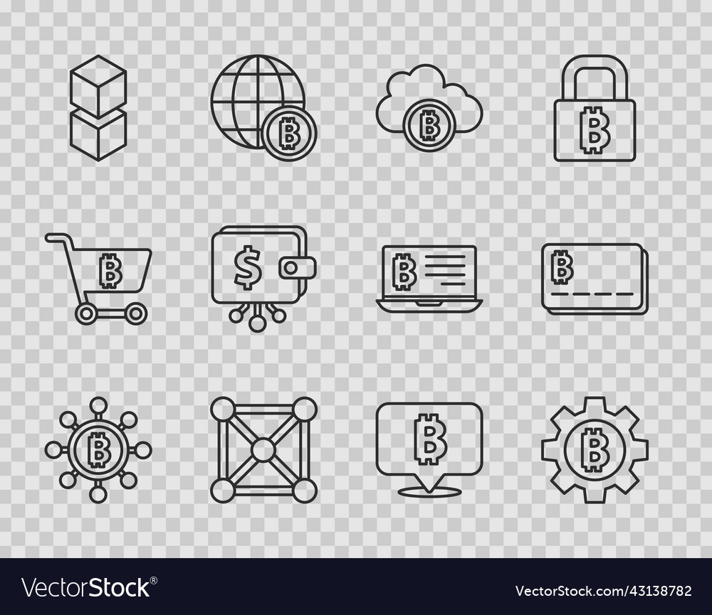 Set line blockchain technology bitcoin vector image Set line blockchain technology bitcoin