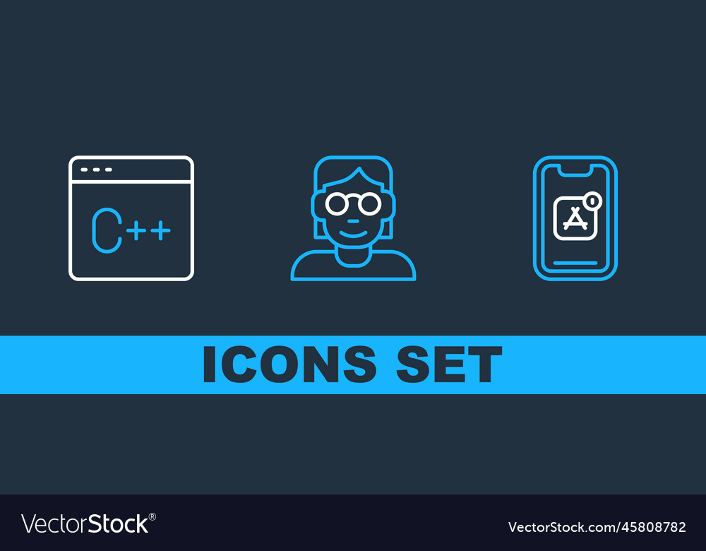 Setzen Sie mobile Apps Software und Hacker oder Coder vector image Setzen Sie mobile Apps Software und Hacker oder Coder