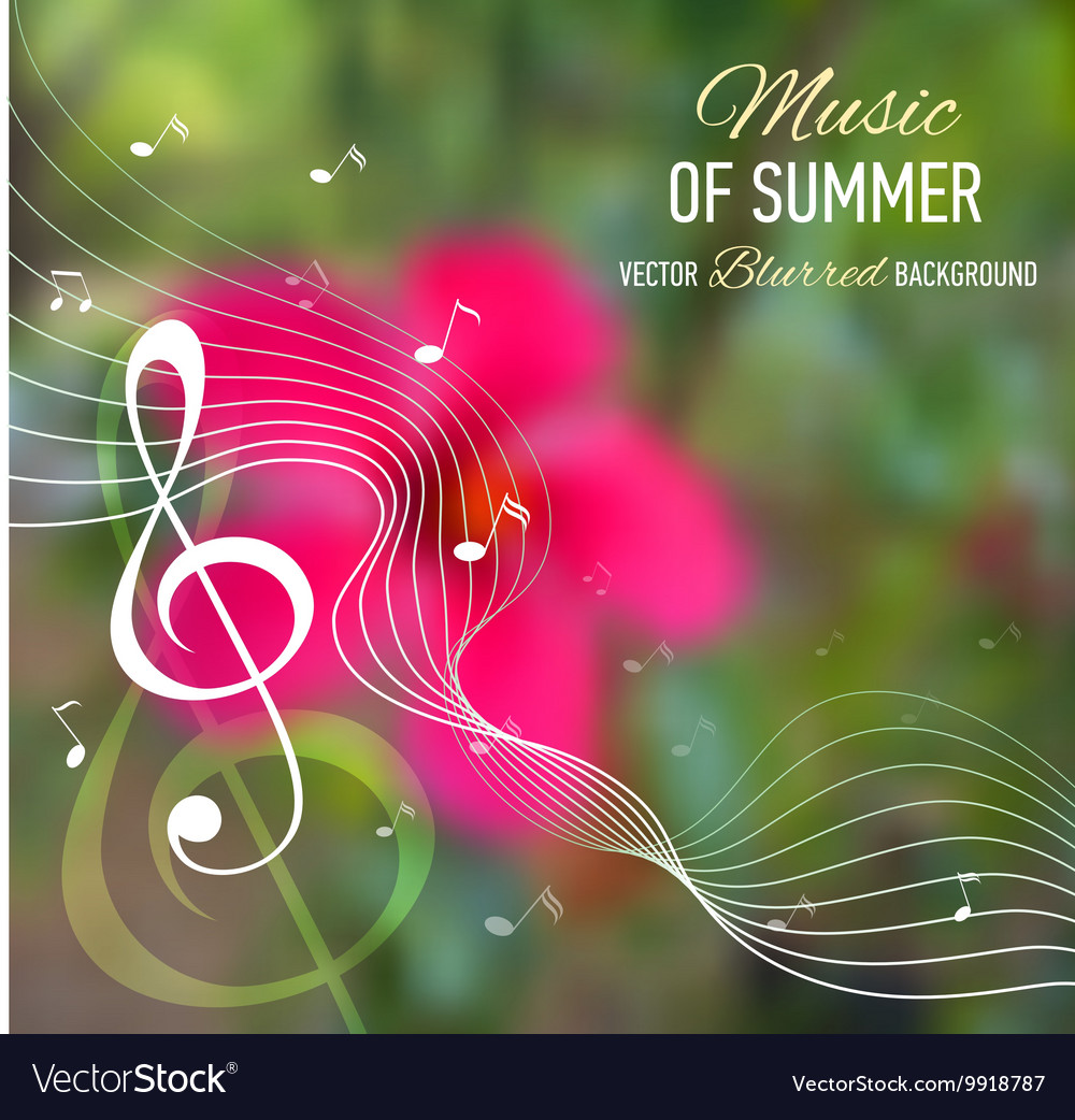 Blurred background with music notes and key