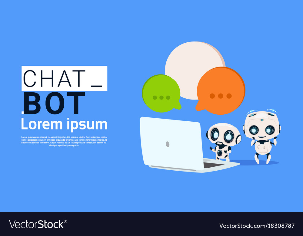 Chat bot Roboter mit Laptop-Computer und halten
