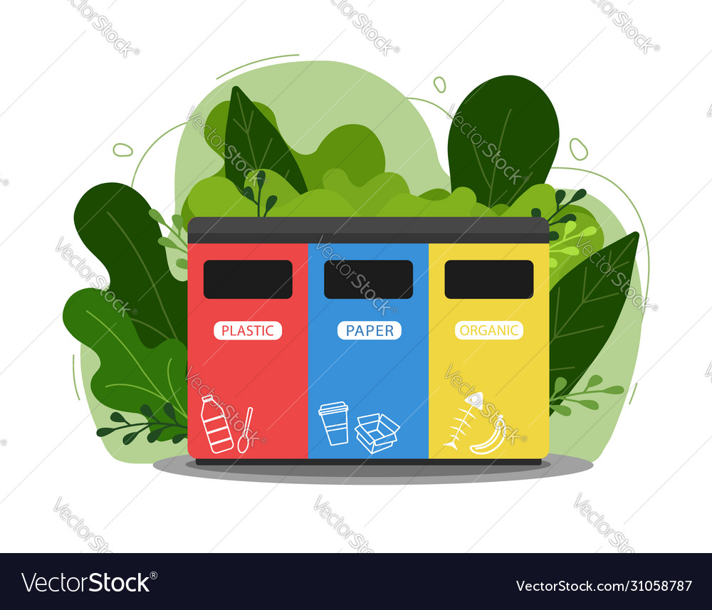 Garbage cans flat sorting vector image Garbage cans flat sorting
