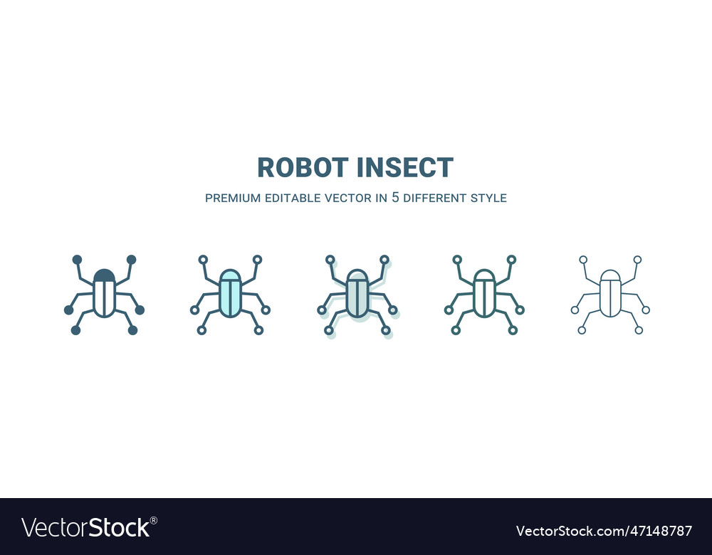 Robot insect icon in 5 different style outline vector image Robot insect icon in 5 different style outline