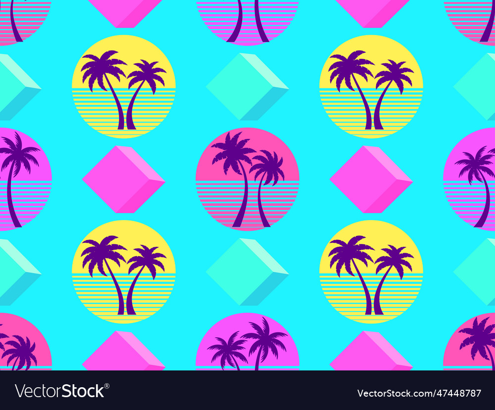 Seamless pattern with retro sun and palm trees vector image Seamless pattern with retro sun and palm trees
