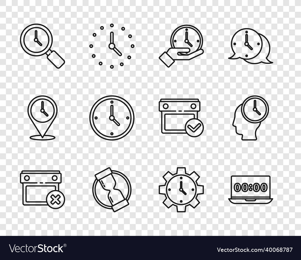 Set line calendar date delete clock on laptop vector image Set line calendar date delete clock on laptop