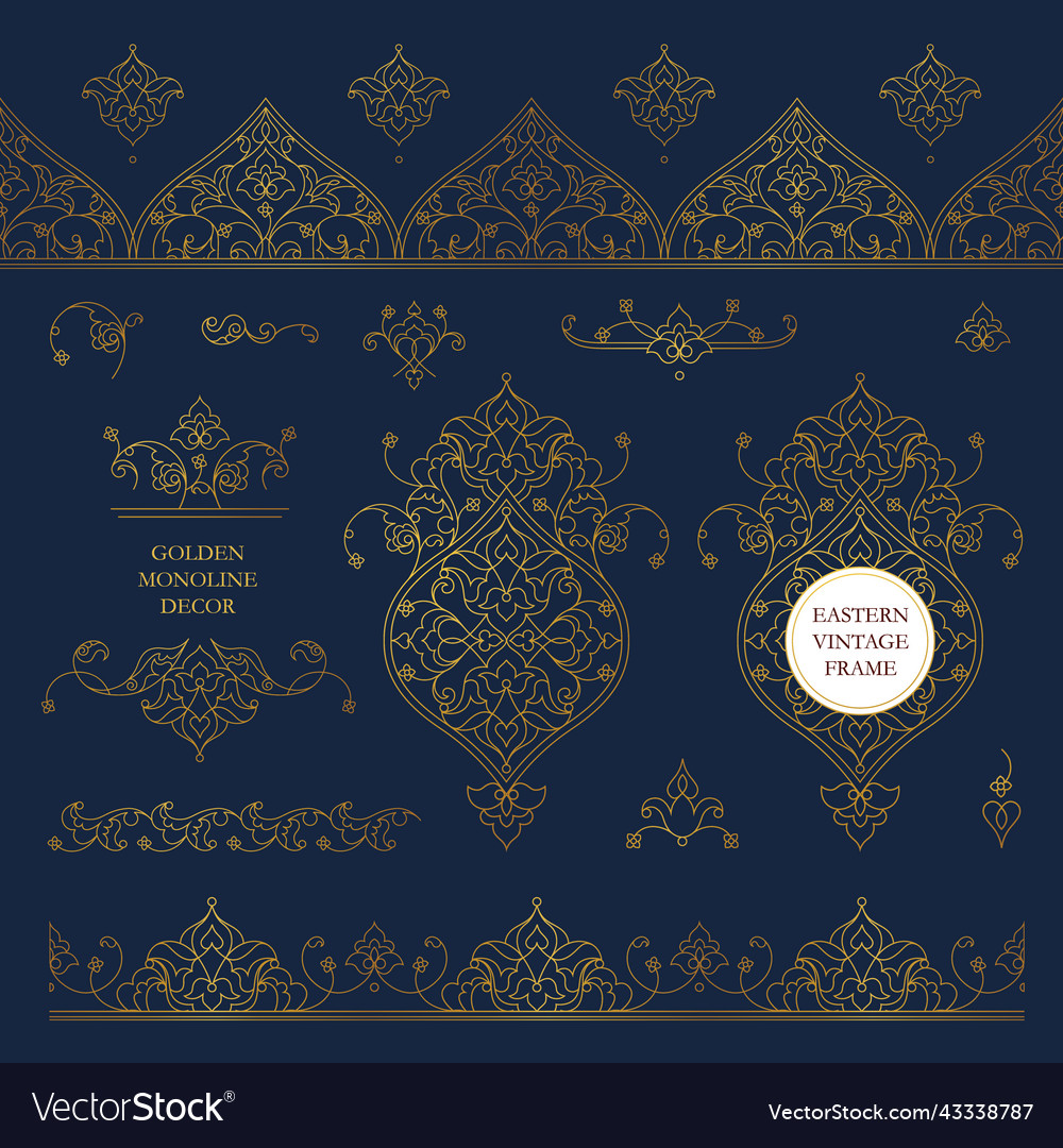 Set of line art frames borders vignette vector image Set of line art frames borders vignette