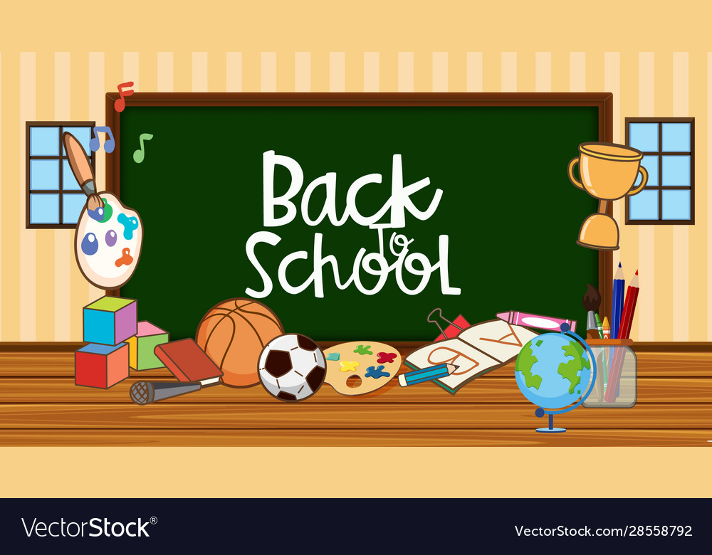 Background with board and school items