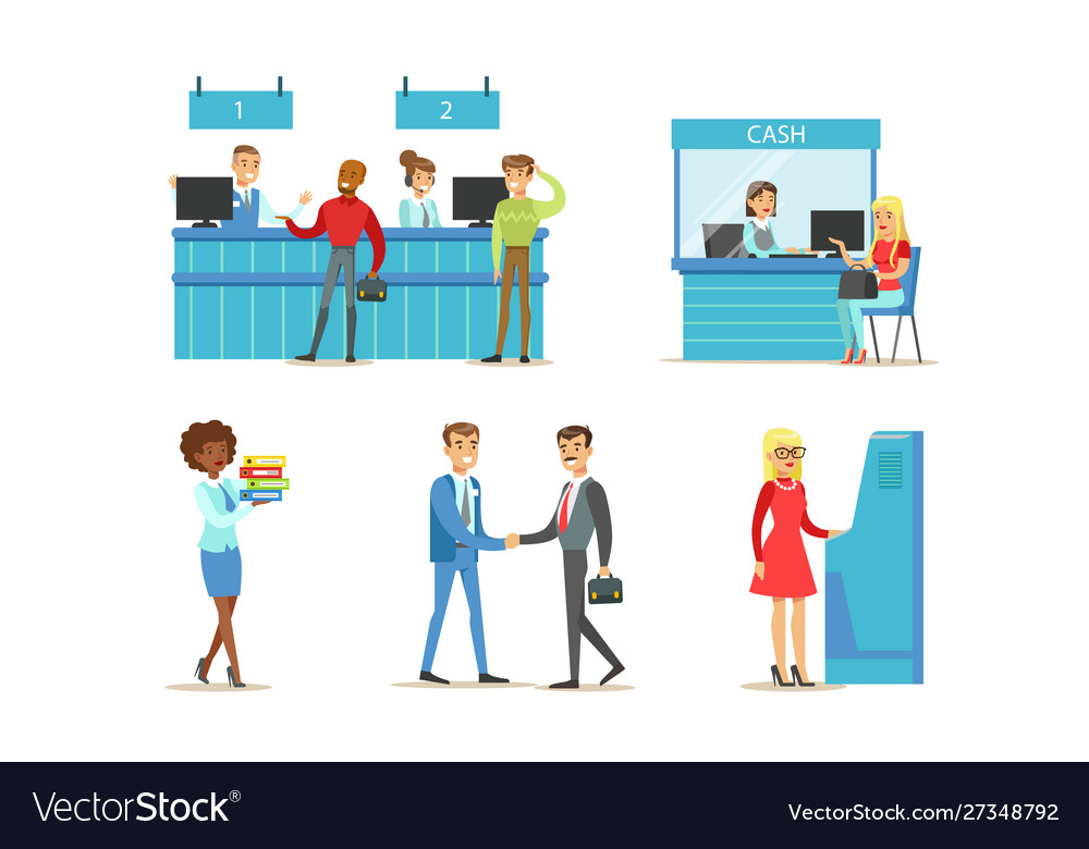 Bank managers and clients set banking service Vector Image