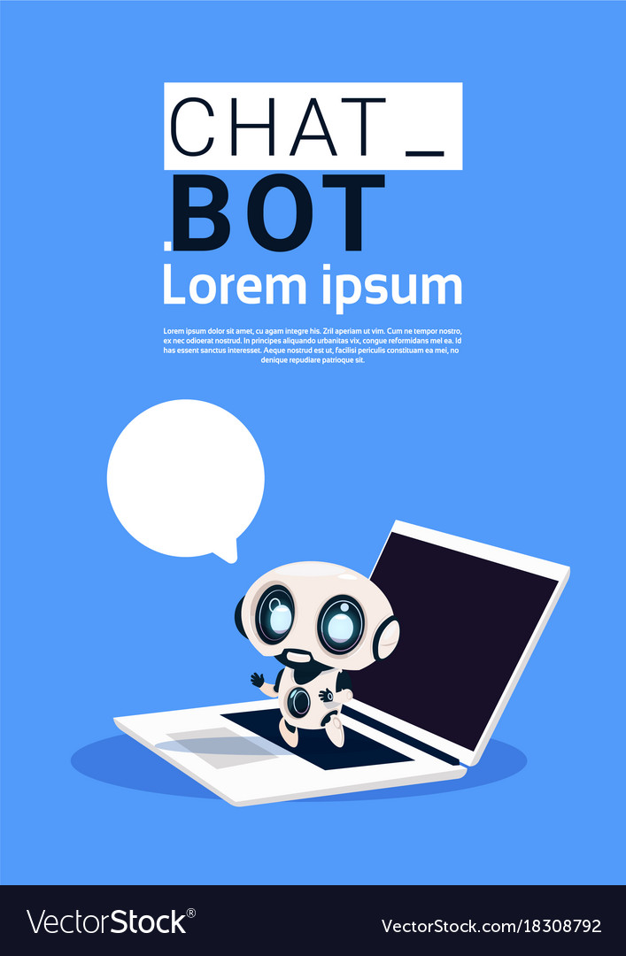 Chat bot robot using laptop computer and hold
