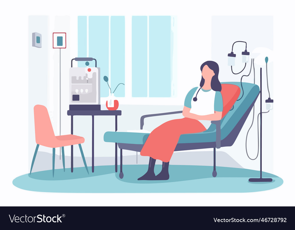 Cheerful woman receiving iv drip in hospital Vector Image