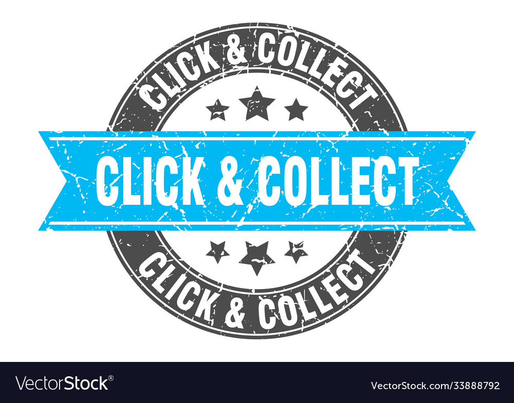 Click collect round stamp with ribbon label sign