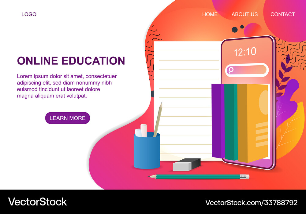 Colorful online education web page template Vector Image