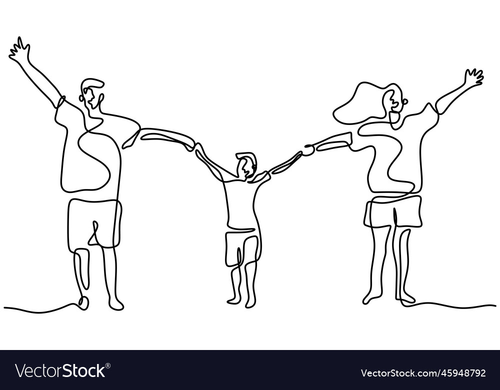 Continuous one line drawing of happy family Vector Image