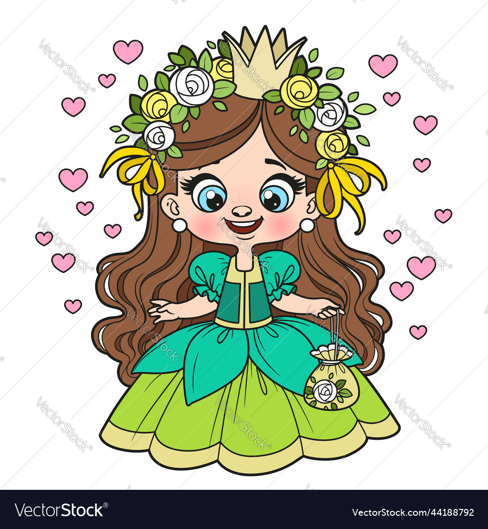 Cute cartoon longhaired girl princess in a wreath vector image Cute cartoon longhaired girl princess in a wreath
