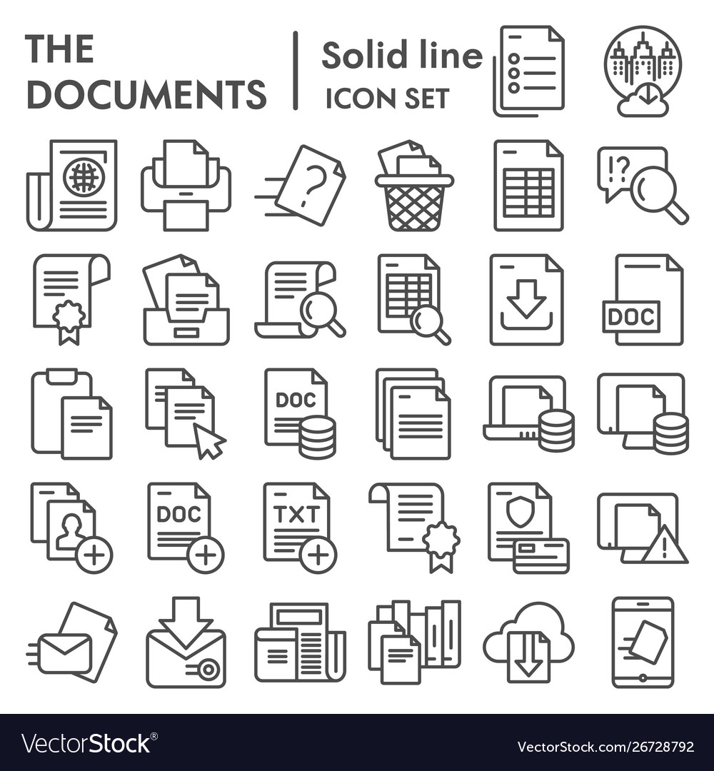 Documents line icon set papers and files symbols