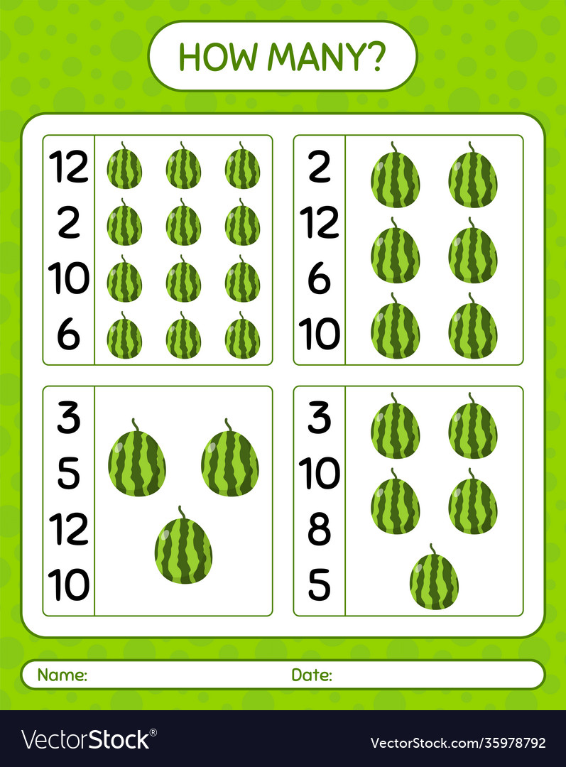 How many counting game with watermelon worksheet vector image How many counting game with watermelon worksheet