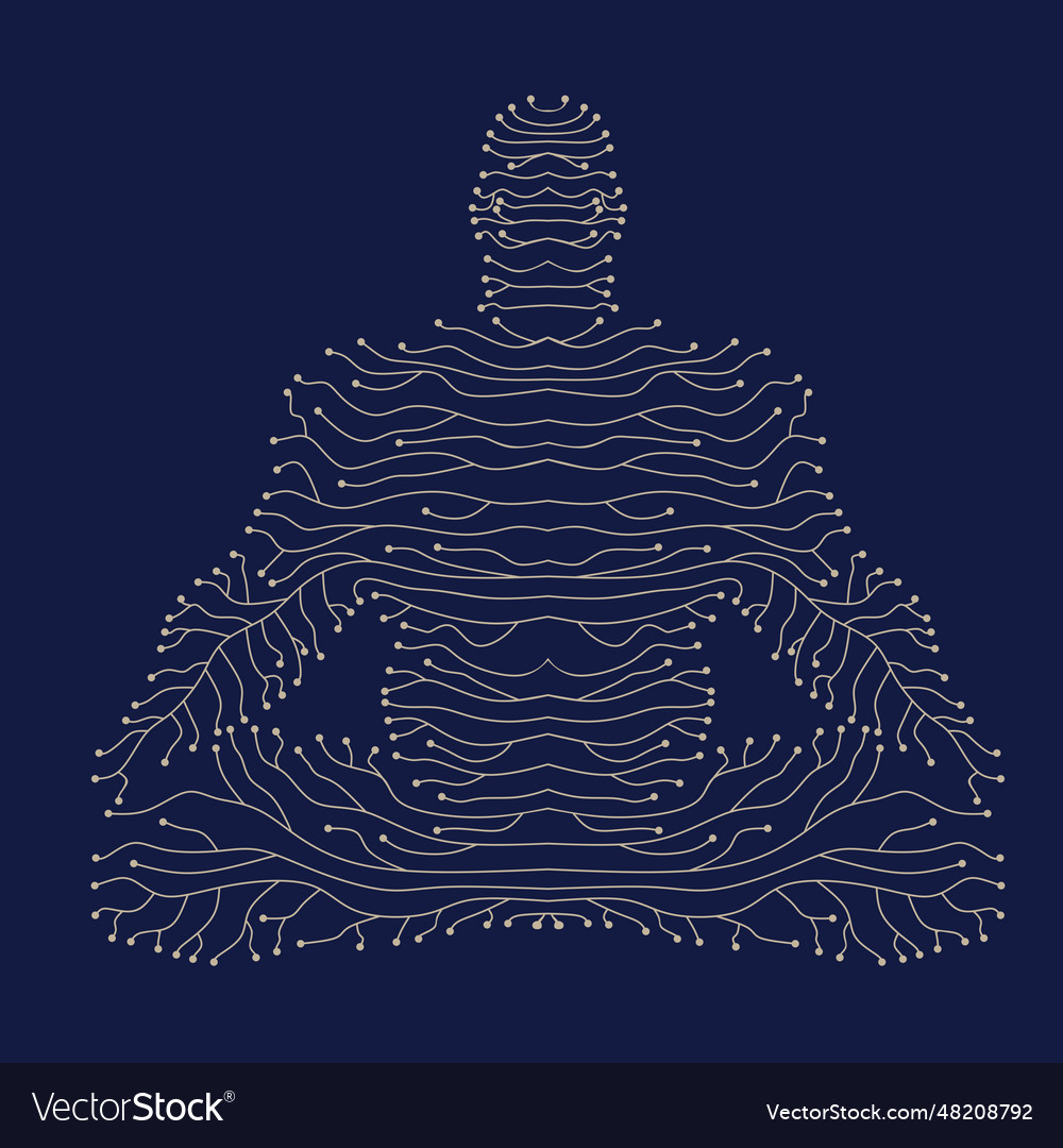 Man in lotus pose painted by lines with dots vector image Man in lotus pose painted by lines with dots