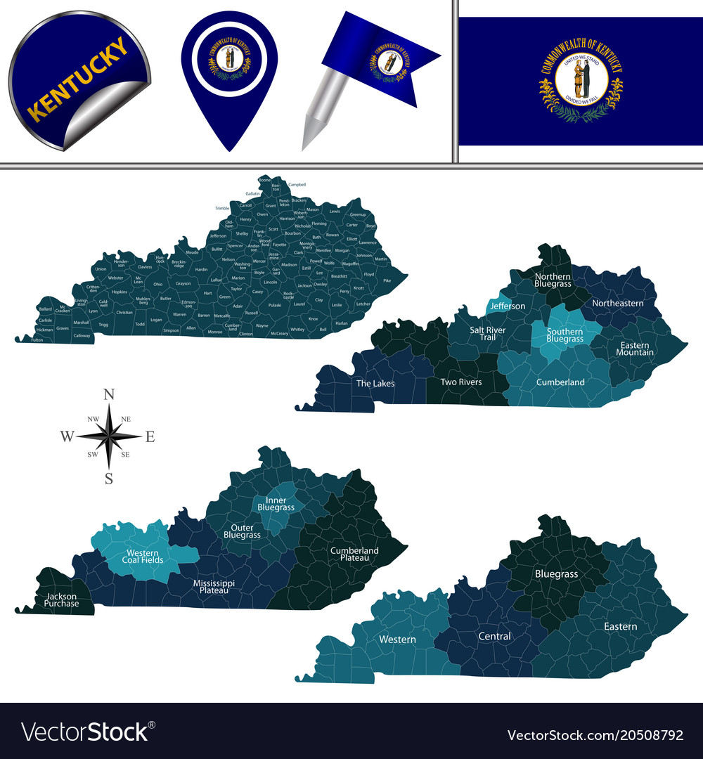 Map kentucky with regions Royalty Free Vector Image